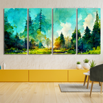 Watercolor Painting Of Winter Forest Landscape Naturescape Modern Painting Photo 4 Piece Framed Canvas Wall Art Prints Set For Drawing Room Watercolor Painting Of Winter Forest Landscape Naturescape Modern Painting Photo 4 Piece Framed Canvas Wall Art Prints Set For Drawing Room