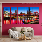 Story Bridge Brisbane Australia Cityscape Modern Stretched Painting Photograph 5 Piece Framed Canvas Wall Art Prints Set For Room Décor