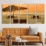 Sunset Beach Party In Goa Naturescape Modern Framed Wall Art Image 5 Piece Framed Canvas Wall Art Prints Set For Living Room