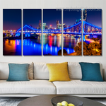 Brisbane's Story Bridge Australia Cityscape Modern Stretched Painting Image 5 Piece Canvas Wall Art Set Australia For Living Room