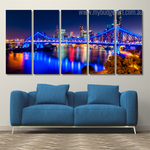 Brisbane's Story Bridge Australia Cityscape Modern Stretched Painting Image 5 Piece Framed Canvas Wall Art Prints Set For Room Décor