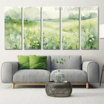 Green Hills Abstract Watercolor Landscape Modern Framed Painting Pictures 5 Piece Framed Canvas Wall Art Prints Set For Office Décor