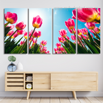 Tulip Field Floral Modern Stretched Wall Art Image 4 Piece Framed Canvas Wall Art Prints Set For Office Décor Tulip Field Floral Modern Stretched Wall Art Image 4 Piece Framed Canvas Wall Art Prints Set For Office Décor