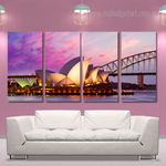 Sydney Opera House In Sydney Australia Naturescape Modern Framed Painting Photo 4 Piece Canvas Wall Art Set Australia For Office Décor