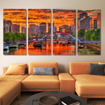 Sunset Over The Yarra River In Melbourne Australia Cityscape Modern Stretched Wall Art Image 4 Piece Framed Canvas Wall Art Prints Set For Bedroom Wall Décor Sunset Over The Yarra River In Melbourne Australia Cityscape Modern Stretched Wall Art Image 4 Piece Framed Canvas Wall Art Prints Set For Bedroom Wall Décor