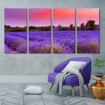 Sunset Over Lavender Field In Provence Floral Modern Framed Painting Image 4 Piece Canvas Wall Art Set Australia For Living Room Sunset Over Lavender Field In Provence Floral Modern Framed Painting Image 4 Piece Canvas Wall Art Set Australia For Living Room