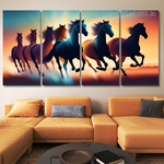 7 Running Horses Animal Modern Framed Painting Pictures 4 Piece Canvas Wall Art Set Australia For Home Décor