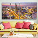 Bangkok City Thailand Cityscape Modern Split Painting Photograph 4 Piece Canvas Wall Art Set Australia For Home Décor