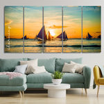 Sailboats At Sunset Boracay Island Landscape Modern Framed Painting Photo 5 Piece Canvas Wall Art Set Australia For Home Décor