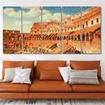 Colosseum In Rome Italy Architecture Modern Stretched Painting Image 5 Piece Framed Canvas Wall Art Prints Set For Living Décor