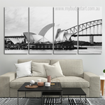 Sydney Opera House In Sydney Australia Naturescape Modern Framed Painting Photograph 4 Piece Canvas Wall Art Set Australia For Living Room