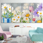 Daisy Flowers Illustration Floral Modern Framed Painting Pictures 4 Piece Canvas Wall Art Set Australia For Drawing Room Daisy Flowers Illustration Floral Modern Framed Painting Pictures 4 Piece Canvas Wall Art Set Australia For Drawing Room