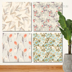 Flowers Seamless Pattern Floral Modern Stretched Painting Image 4 Piece Wall Art Framed Canvas Prints Set For Living Room Flowers Seamless Pattern Floral Modern Stretched Painting Image 4 Piece Wall Art Framed Canvas Prints Set For Living Room