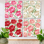 Flowers Watercolor Seamless Pattern Floral Modern Framed Painting Photograph 4 Piece Framed Wall Art Canvas Prints Set For Bedroom Wall Décor