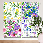 Watercolor Flowers Seamless Pattern Floral Modern Framed Painting Photo 4 Piece Framed Wall Art Prints For Room Décor