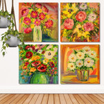 Acrylic Painting Bouquet Of Flowers Modern Framed Painting Photo 4 Piece Wall Art Framed Canvas Prints Set For Room Décor Acrylic Painting Bouquet Of Flowers Modern Framed Painting Photo 4 Piece Wall Art Framed Canvas Prints Set For Room Décor