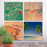 Three Flamingos On The Aruba Beach Animal Modern Framed Wall Art Image 4 Piece Wall Art Framed Canvas Prints Set For Home Décor