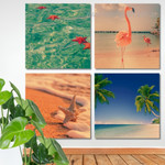 Three Flamingos On The Aruba Beach Animal Modern Framed Wall Art Image 4 Piece Framed Wall Art Prints For Office Décor