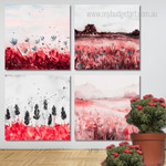 Lavender Flower Garden Watercolor Floral Modern Framed Painting Pictures 4 Piece Wall Art Framed Canvas Prints Set For Living Room