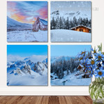 Mountain Ranges Covered In Snow Switzerland Naturescape Modern Framed Painting Pictures 4 Piece Framed Wall Art Prints For Living Room