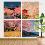 Fuji Mountain And Cherry Blossoms In Spring Japan Naturescape Modern Framed Wall Art Image 4 Piece Framed Wall Art Canvas Prints Set For Drawing Room Fuji Mountain And Cherry Blossoms In Spring Japan Naturescape Modern Framed Wall Art Image 4 Piece Framed Wall Art Canvas Prints Set For Drawing Room