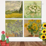Bouquet Of Sunflowers By Vincent Van Gogh French Floral Modern Framed Wall Art Image 4 Piece Framed Wall Art Canvas Prints Set For Room Wall Décor