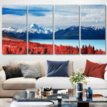 Mount Cook New Zealand Landscape Modern Stretched Painting Photograph 4 Piece Framed Wall Art Canvas Prints Set For Home Decor