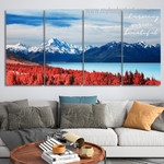 Mount Cook New Zealand Landscape Modern Stretched Painting Photograph 4 Piece Wall Art Framed Canvas Prints Set For Office Décor