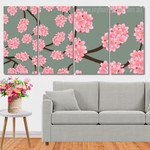 Cherry Blossoms Seamless Pattern Floral Modern Framed Painting Pictures 4 Piece Framed Wall Art Prints For Office Décor
