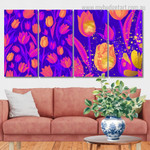 Tulips Floral Modern Framed Painting Pictures 4 Piece Wall Art Framed Canvas Prints Set For Drawing Room