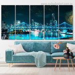 Brisbane's Story Bridge Australia Cityscape Modern Framed Painting Photo 5 Piece Framed Canvas Wall Art Prints Set For Office Décor