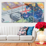 Money Of The Worldbackground Dollar Swiss Francs Switzerland Currency Modern Framed Painting Pictures 4 Piece Framed Wall Art Canvas Prints Set For Office Décor