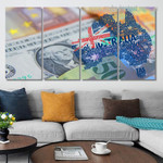 Money Of The Worldbackground Dollar Swiss Francs Switzerland Currency Modern Framed Painting Pictures 4 Piece Framed Wall Art Prints For Room Decor