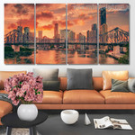 Brisbane Skyline With Story Bridge Australia Cityscape Modern Framed Painting Image 4 Piece Wall Art Framed Canvas Prints Set For Bedroom Wall Décor