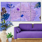 Toy Ships And Flags On Australia Map Modern Stretched Painting Photograph 4 Piece Framed Wall Art Canvas Prints Set For Living Room