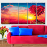 Heart Shaped Tree On Sunset Landscape Modern Stretched Painting Pictures 5 Piece Framed Canvas Wall Art Prints Set For Living Room Heart Shaped Tree On Sunset Landscape Modern Stretched Painting Pictures 5 Piece Framed Canvas Wall Art Prints Set For Living Room