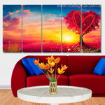 Heart Shaped Tree On Sunset Landscape Modern Stretched Painting Pictures 5 Piece Canvas Wall Art Set Australia For Drawing Room Heart Shaped Tree On Sunset Landscape Modern Stretched Painting Pictures 5 Piece Canvas Wall Art Set Australia For Drawing Room