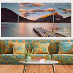 Wooden Jetty By The Lake Canada Landscape Modern Stretched Painting Photograph 4 Piece Framed Wall Art Prints For Home Decor