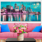 Melbourne Twilight Blue Hour Australia Cityscape Modern Stretched Painting Image 4 Piece Framed Wall Art Prints For Home Decor