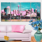 Sydney Cbd At Dusk Australia Cityscape Modern Stretched Painting Photograph 4 Piece Wall Art Framed Canvas Prints Set For Room Decor