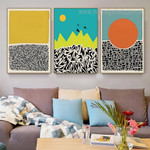 Zigzag Lines Abstract Modern Framed Stretched Painting Picture 3 Piece Canvas Art Prints For Room Outfit