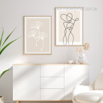 Silhouette Line Abstract Figure Art Minimalist Boho Framed Stretched Artwork 2 Panel Wall Art for Room Wall Ornament