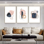 Geometric Shapes Boho Abstract Framed Stretched Artwork 3 Panel Canvas Prints for Room Wall Decoration