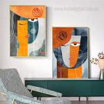Immortal Faces Modern Abstract Contemporary Framed Stretched Artwork 2 Piece Canvas Prints for Room Wall Spruce