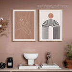 Face Line Art Minimalist Boho Abstract Framed Stretched Artwork 2 Piece Canvas Prints for Room Wall Spruce
