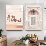 Desert Architecture Landscape Vintage Painting Picture Stretched 2 Piece Canvas Prints For Room Trimming