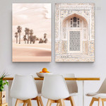 Desert Architecture Landscape Vintage Painting Image Stretched 2 Piece Wall Art Set Prints For Room Ornament