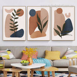 Leaves Slurs Abstract Geometric Scandinavian Painting Picture Framed Stretched 3 Piece Canvas Art Prints For Room Outfit