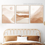 Abstract Landscape Boho Mountain Framed Stretched Artwork 3 Panel Canvas Prints for Room Wall Garniture