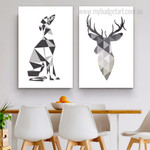 Geometric Deer Minimalist Abstract Animal Framed Stretched Artwork 2 Piece Canvas Prints for Room Wall Finery